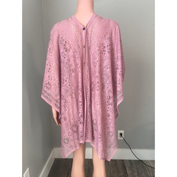 Peach pink Lace floral Open Front Kimono Beach Coverup Lightweight relaxed #211 - Picture 15 of 15